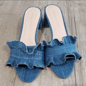 Loeffler Randall blue tweed sandals heels 7.5B
